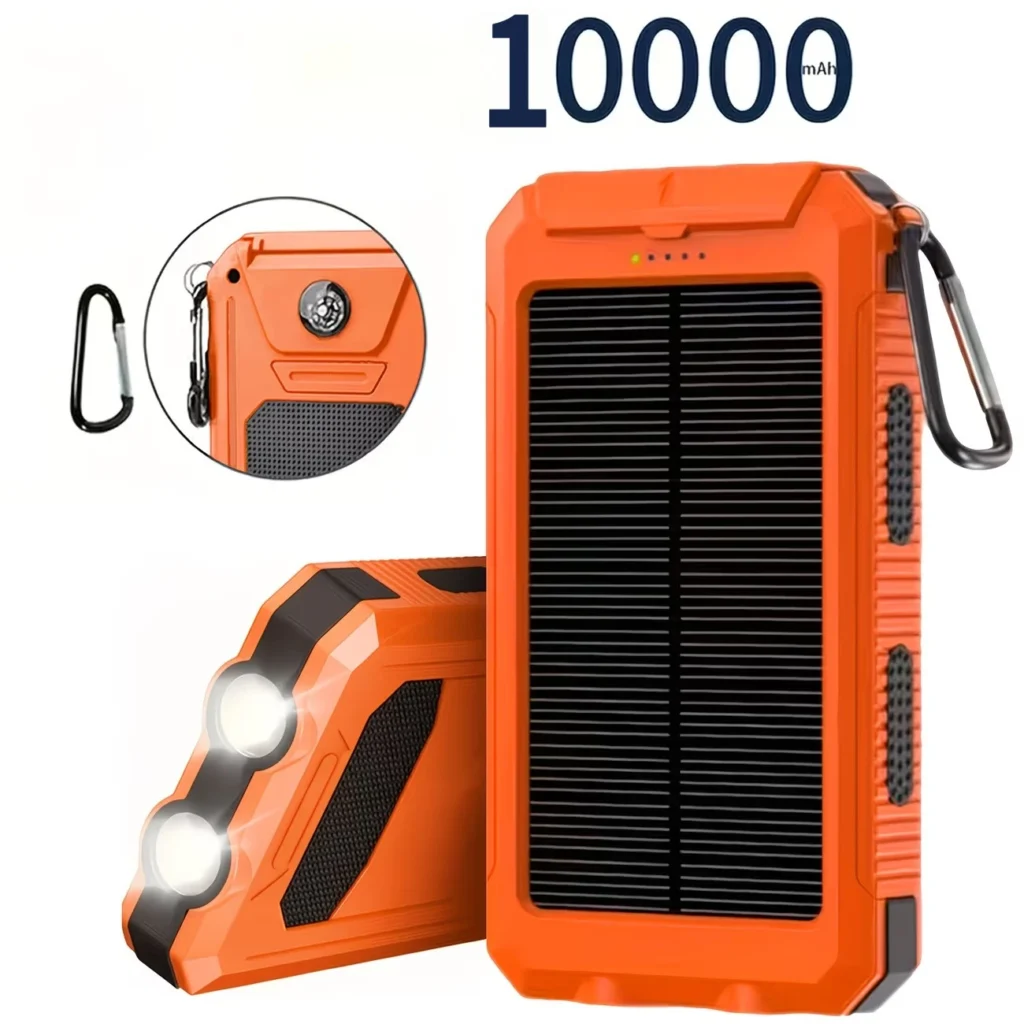 Solar-Powerbank Mit Zwei USB-Anschlüssen Und LED-Taschenlampe